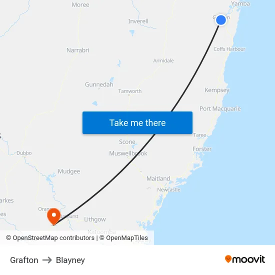 Grafton to Blayney map