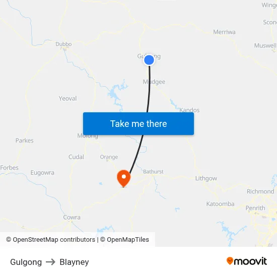 Gulgong to Blayney map