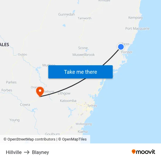 Hillville to Blayney map