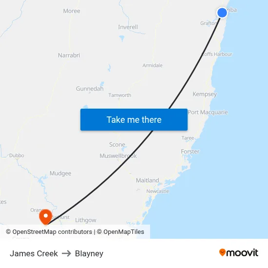 James Creek to Blayney map