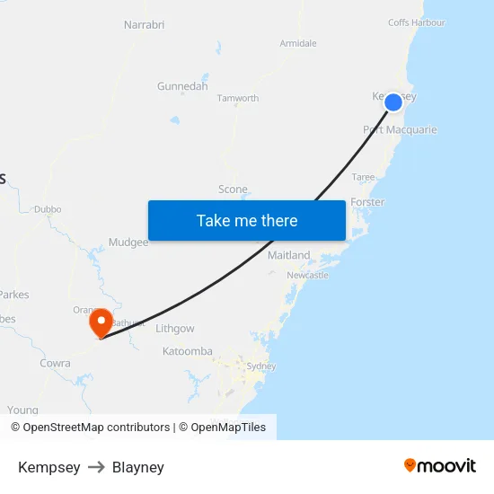 Kempsey to Blayney map