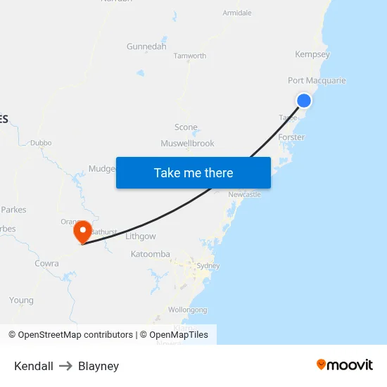 Kendall to Blayney map