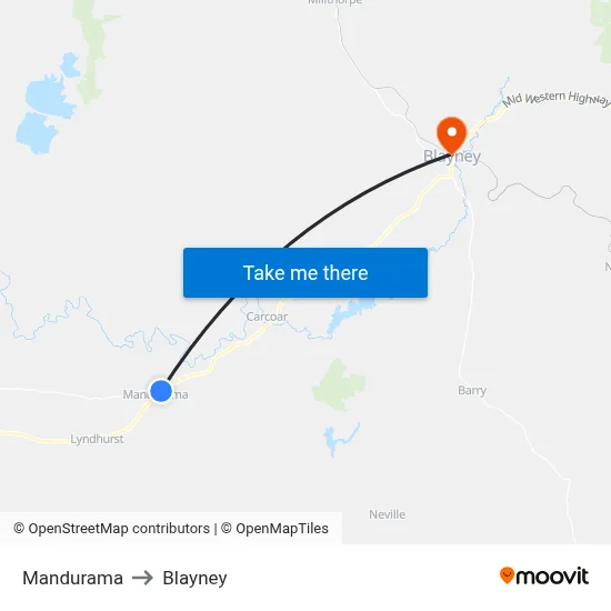Mandurama to Blayney map