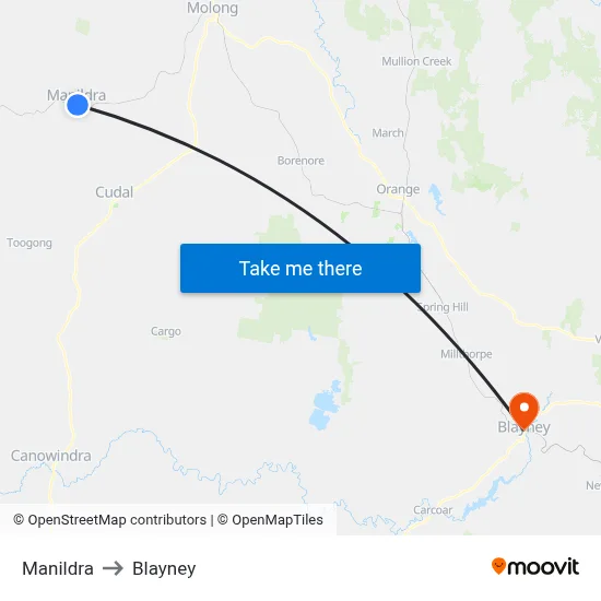 Manildra to Blayney map