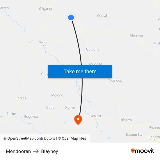 Mendooran to Blayney map