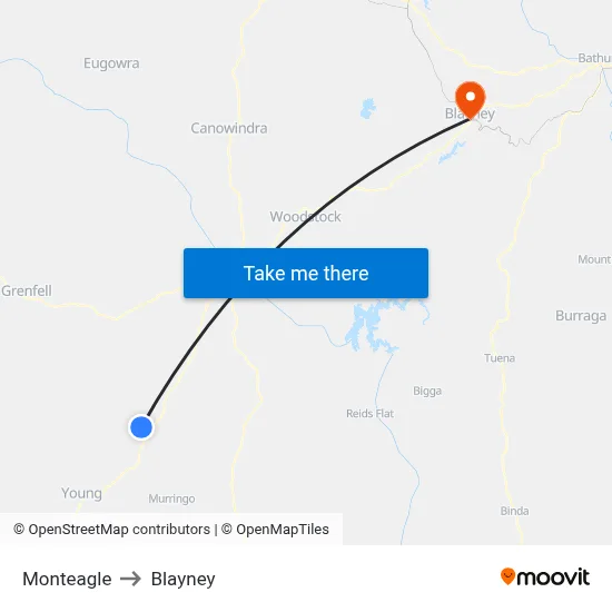 Monteagle to Blayney map