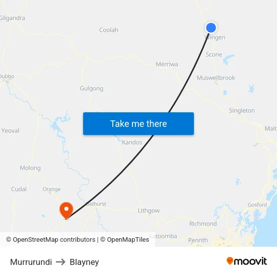 Murrurundi to Blayney map