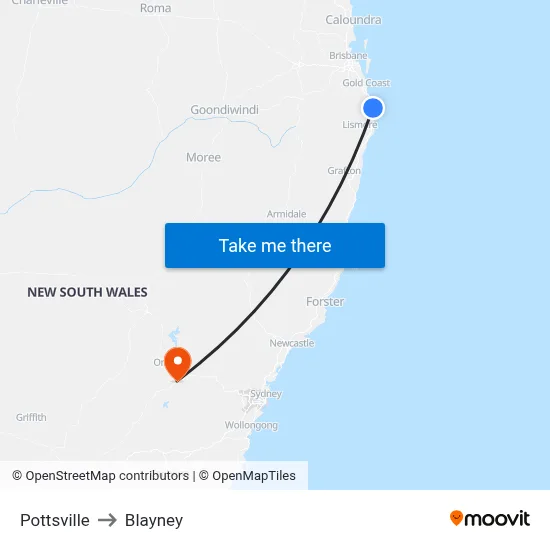 Pottsville to Blayney map