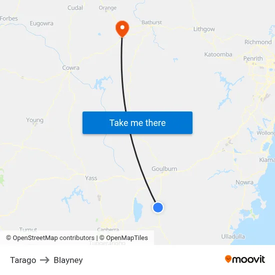 Tarago to Blayney map