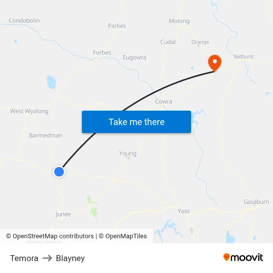 Temora to Blayney map