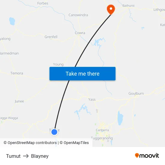 Tumut to Blayney map