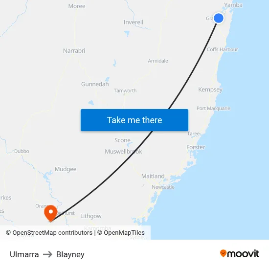 Ulmarra to Blayney map