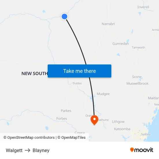Walgett to Blayney map