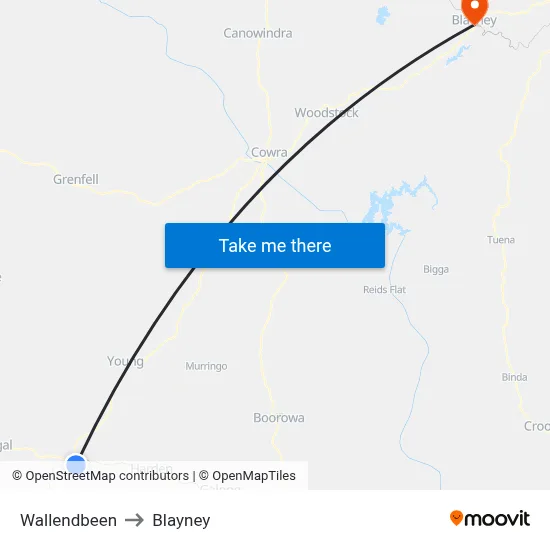 Wallendbeen to Blayney map