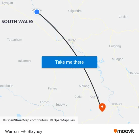 Warren to Blayney map