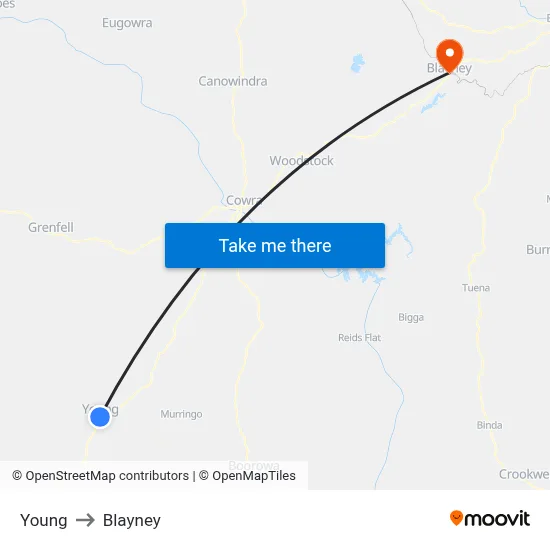 Young to Blayney map