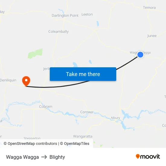 Wagga Wagga to Blighty map