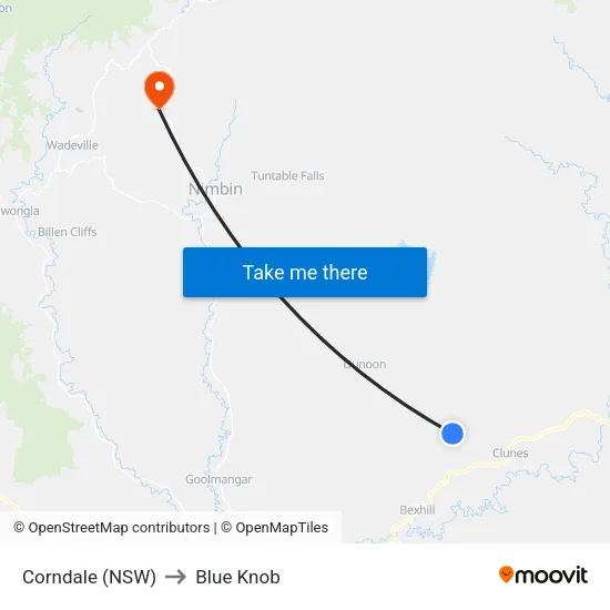Corndale (NSW) to Blue Knob map
