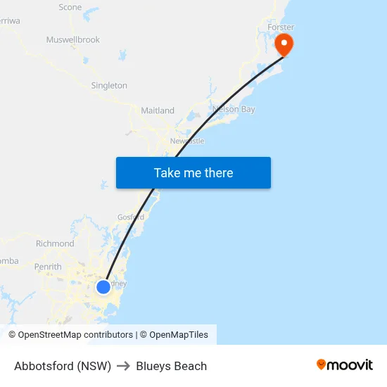 Abbotsford (NSW) to Blueys Beach map