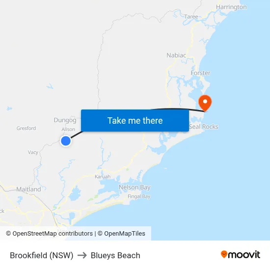 Brookfield (NSW) to Blueys Beach map