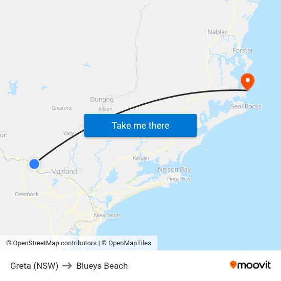 Greta (NSW) to Blueys Beach map