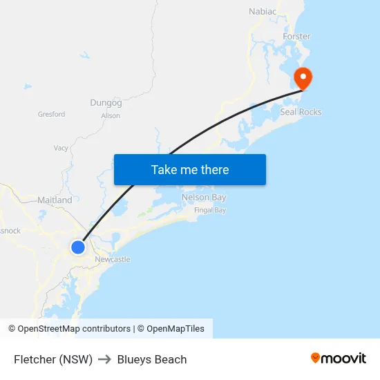 Fletcher (NSW) to Blueys Beach map