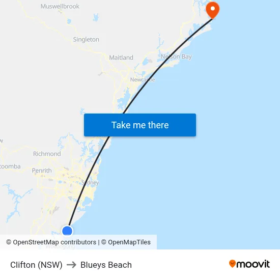 Clifton (NSW) to Blueys Beach map