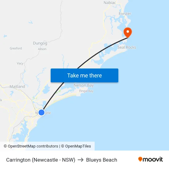 Carrington (Newcastle - NSW) to Blueys Beach map