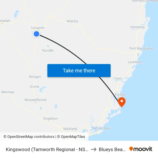 Kingswood (Tamworth Regional - NSW) to Blueys Beach map