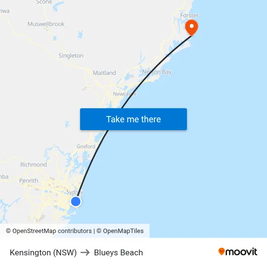 Kensington (NSW) to Blueys Beach map