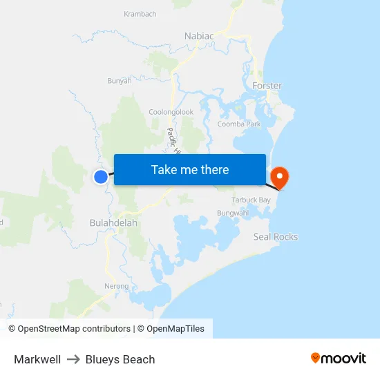 Markwell to Blueys Beach map