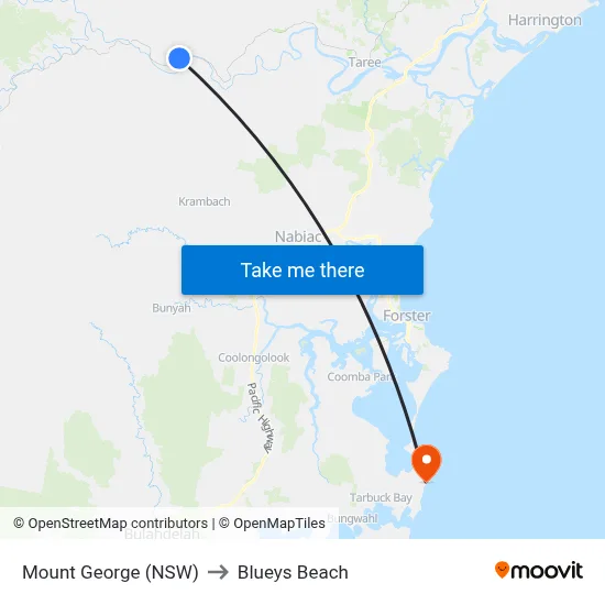 Mount George (NSW) to Blueys Beach map