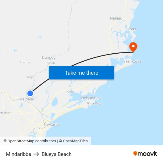 Mindaribba to Blueys Beach map