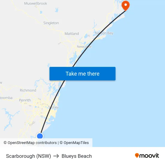Scarborough (NSW) to Blueys Beach map