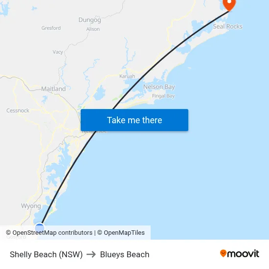 Shelly Beach (NSW) to Blueys Beach map