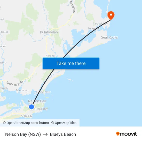 Nelson Bay (NSW) to Blueys Beach map