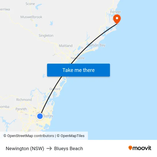 Newington (NSW) to Blueys Beach map