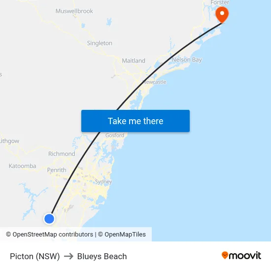 Picton (NSW) to Blueys Beach map