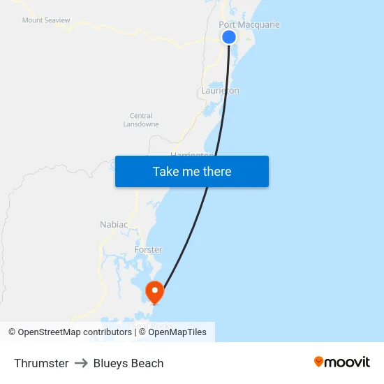 Thrumster to Blueys Beach map