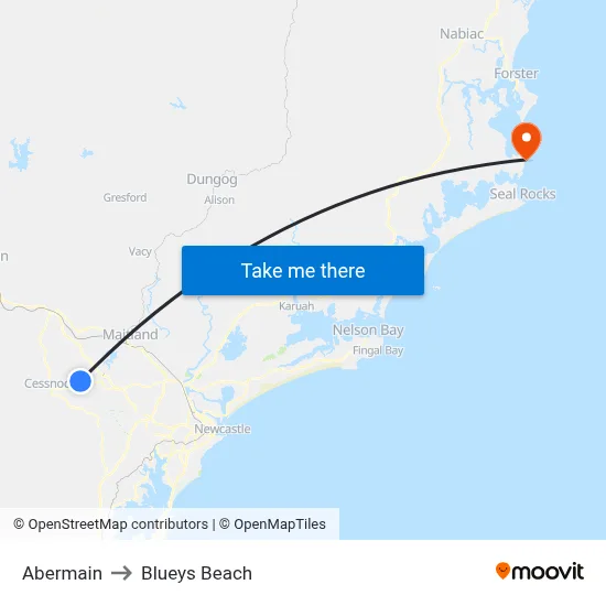 Abermain to Blueys Beach map