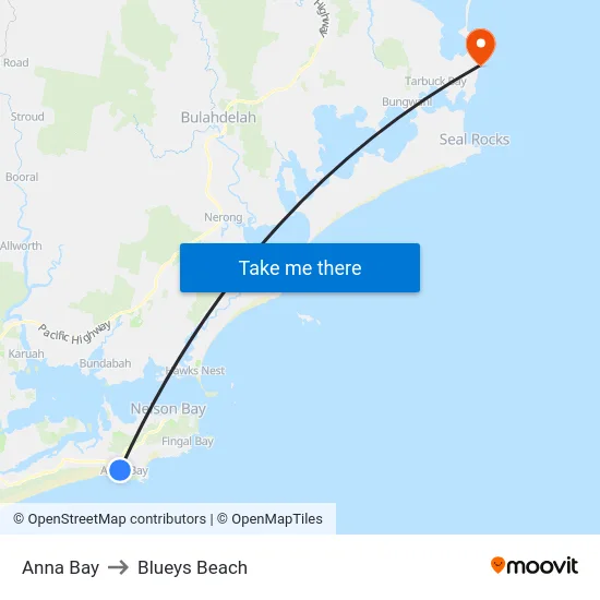 Anna Bay to Blueys Beach map