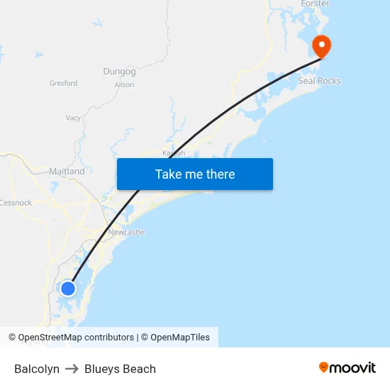 Balcolyn to Blueys Beach map