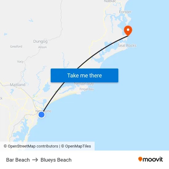 Bar Beach to Blueys Beach map