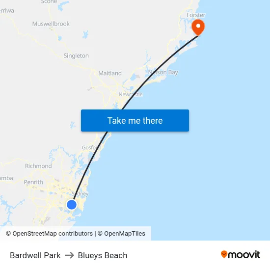 Bardwell Park to Blueys Beach map