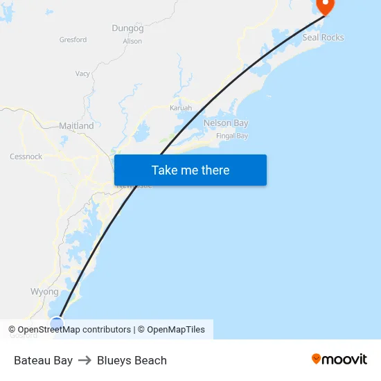 Bateau Bay to Blueys Beach map