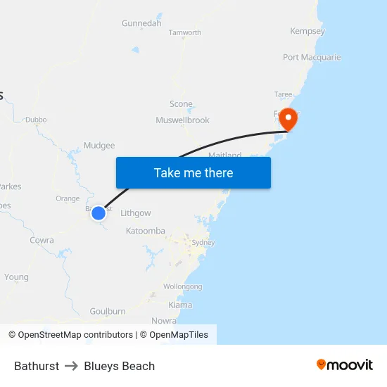 Bathurst to Blueys Beach map