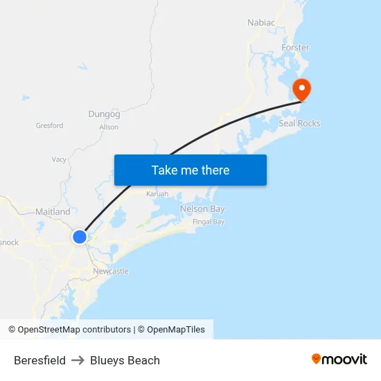 Beresfield to Blueys Beach map