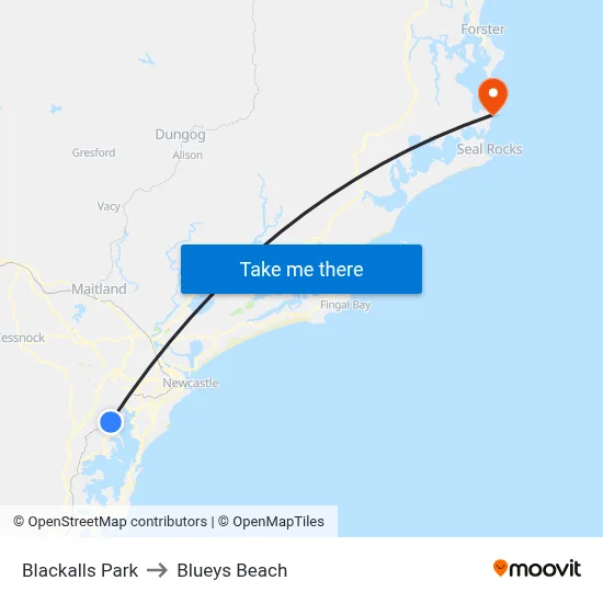 Blackalls Park to Blueys Beach map