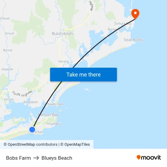 Bobs Farm to Blueys Beach map