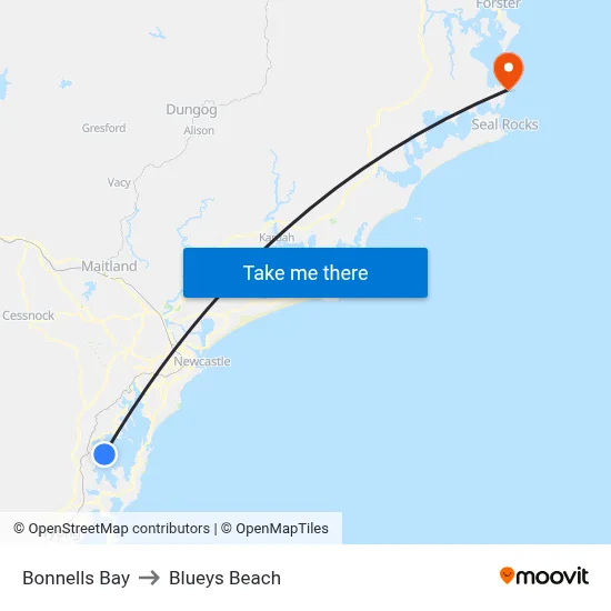 Bonnells Bay to Blueys Beach map